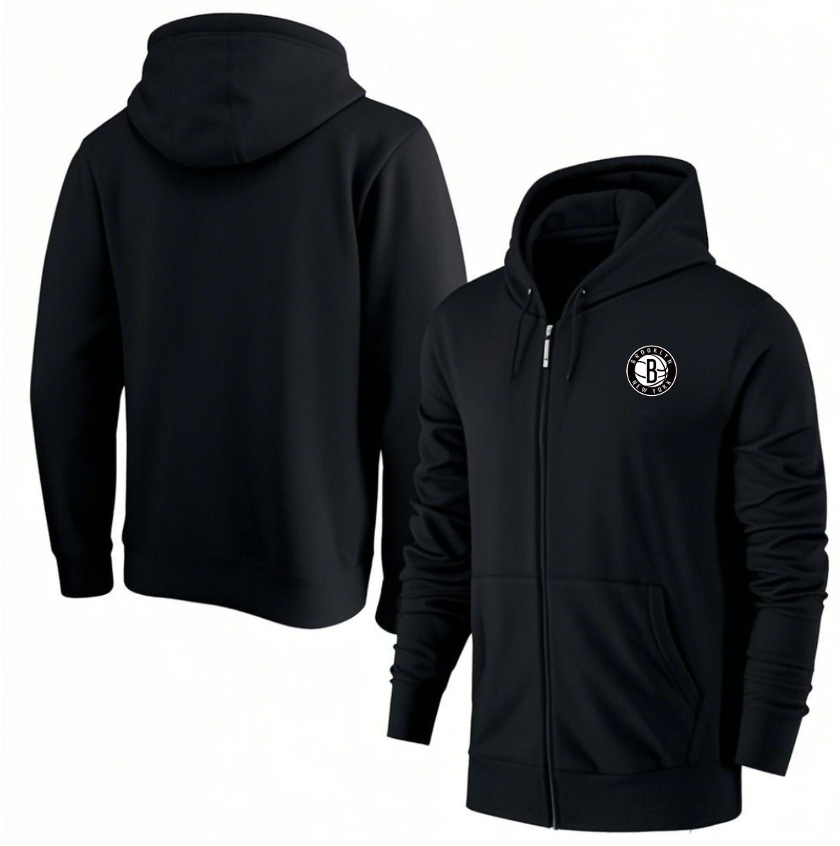 Men Brooklyn Nets Black Zipper hoodie 2025 NBA Jersey style 1